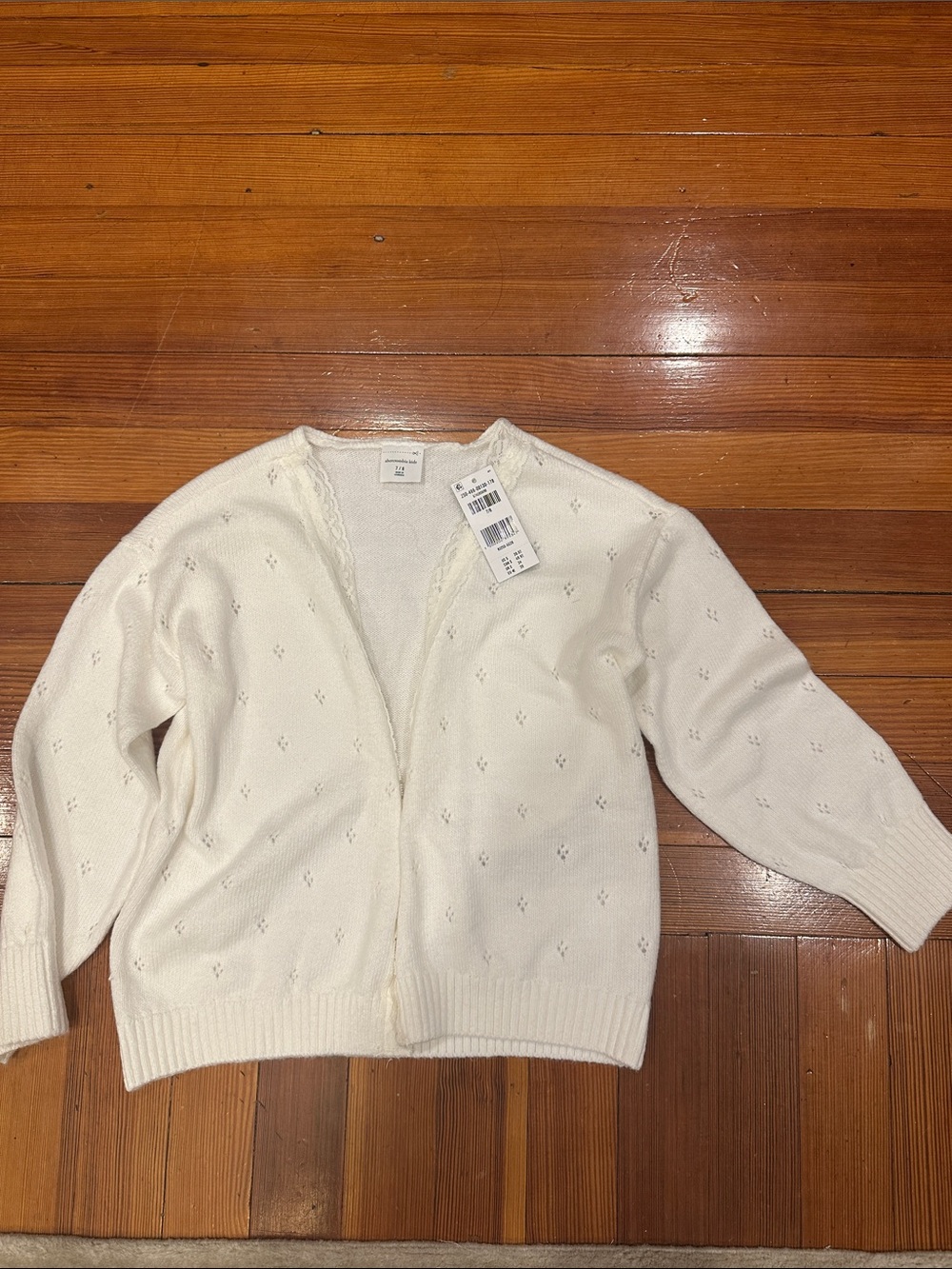Abercrombie Kids Cream Eyelet Open-Front Cardigan